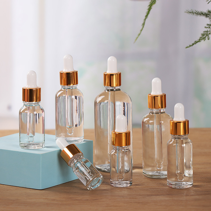 Luxury Skincare Packaging - Bouteilles compte-gouttes en verre transparent, distributeur